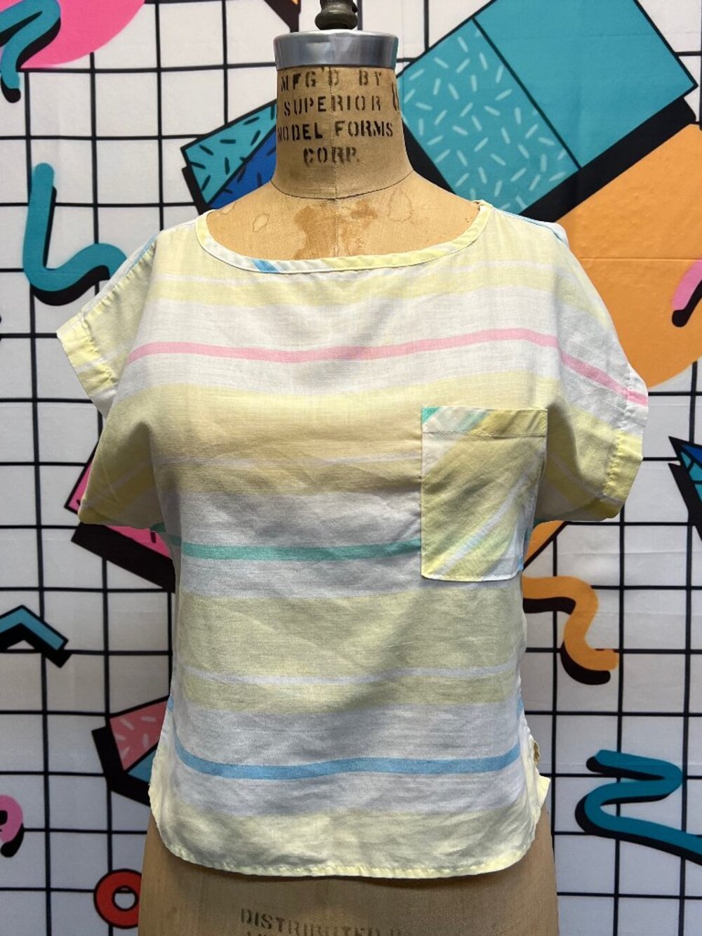 Vintage 80s You Babes by Fritzi Striped Dolman Sleeve Pastel Top Blouse Small
